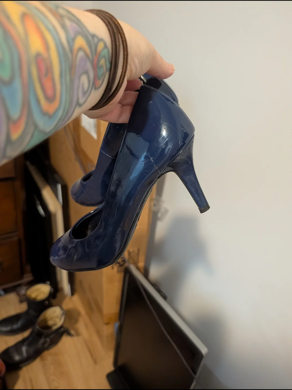 comfort plus by Predictions Navy Patent Round-Toe Pumps